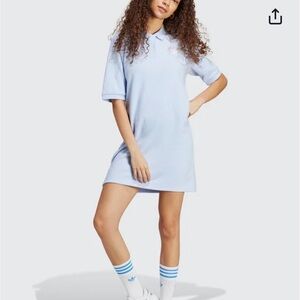 Adidas Women’s Light Blue Polo Dress Terry Cloth Floral Detail Small